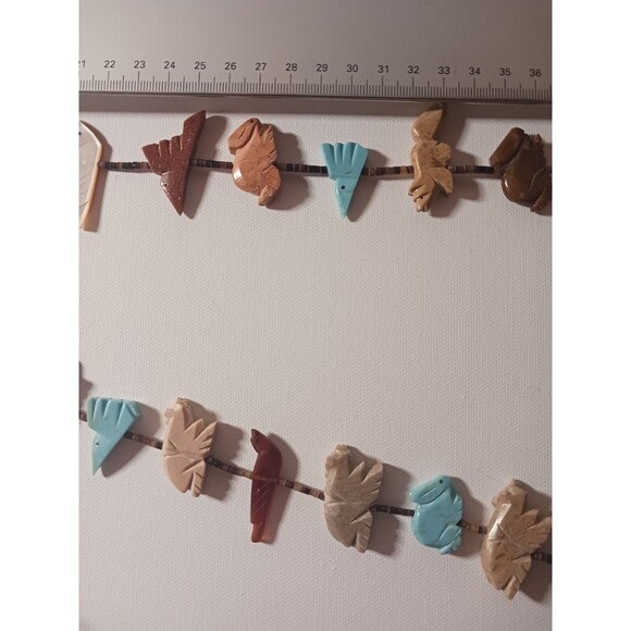 Zuni Fetish Heishi Two Stranded Multi-stone Necklace Black Bear Pendant Vintage - Picture 16 of 16